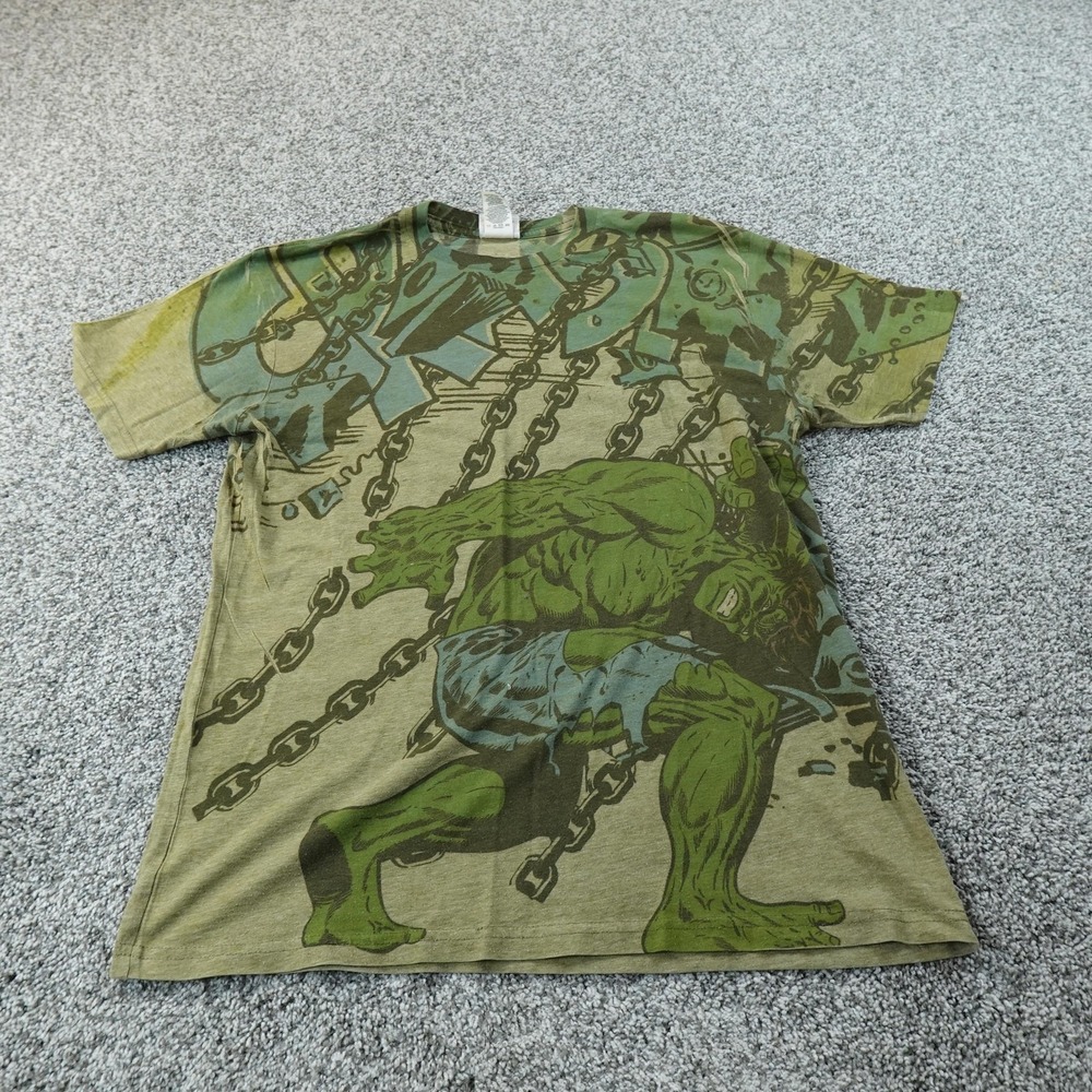 VTG Hulk Shirt Mens L Green Marvel Comics Graphic Tee T-Shirt Superhero AOP‎ Y2K